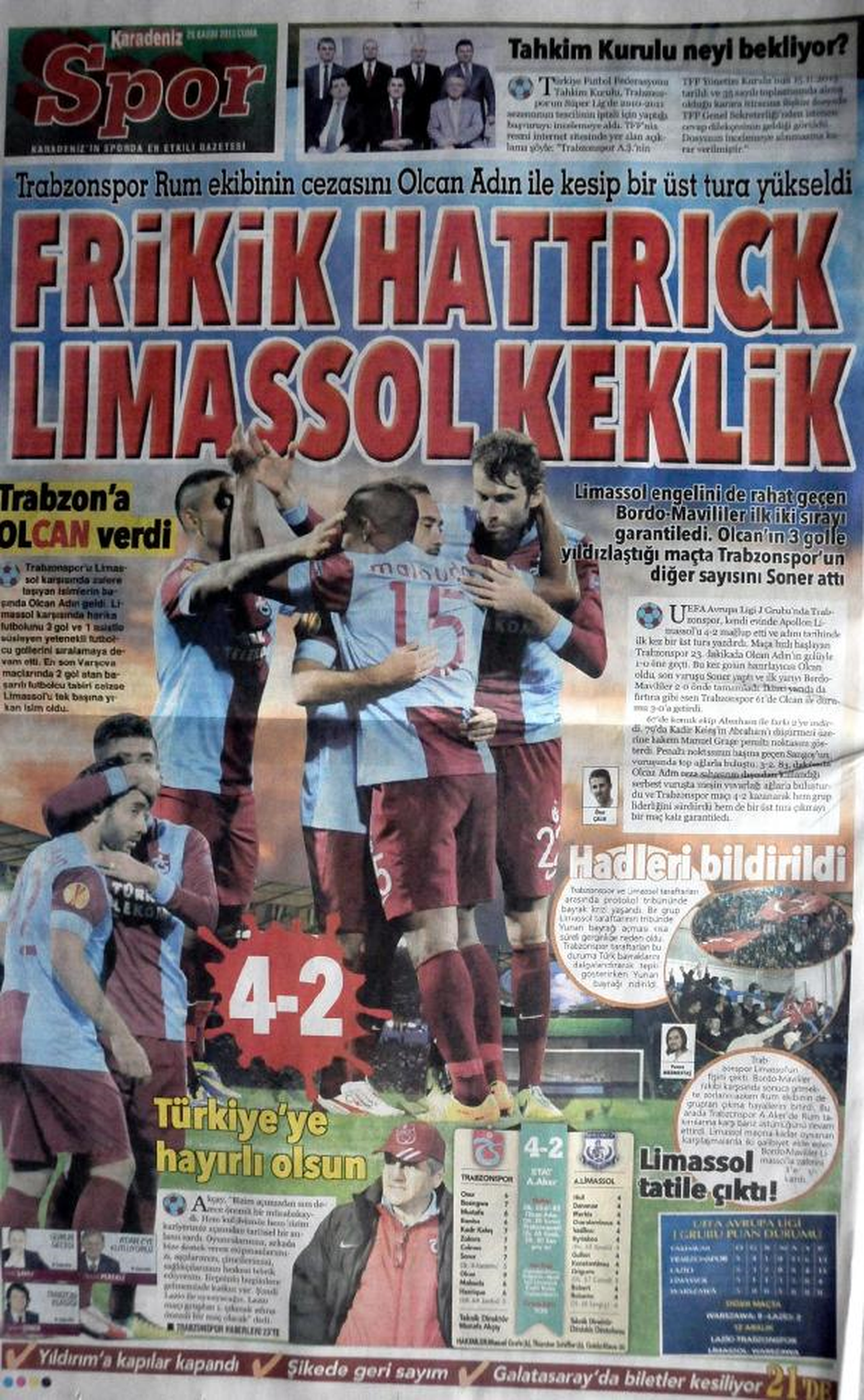 Trabzonpor\'a Yerel Gazetelerden Övgü
