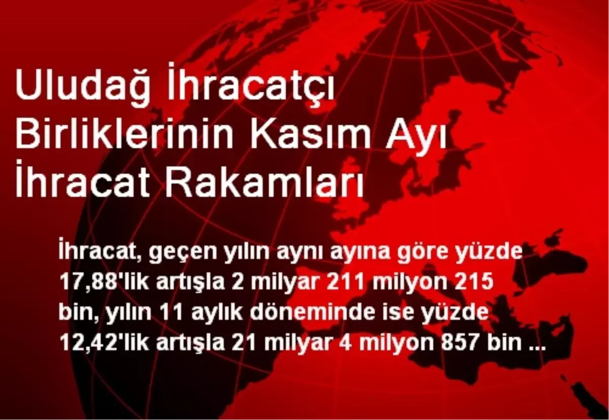 Uludağ İhracatçı Birliklerinin Kasım Ayı İhracat Rakamları