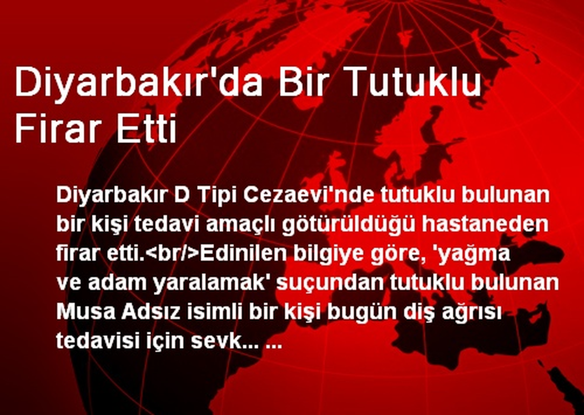 Diyarbakır\'da Bir Tutuklu Hastaneden Firar Etti