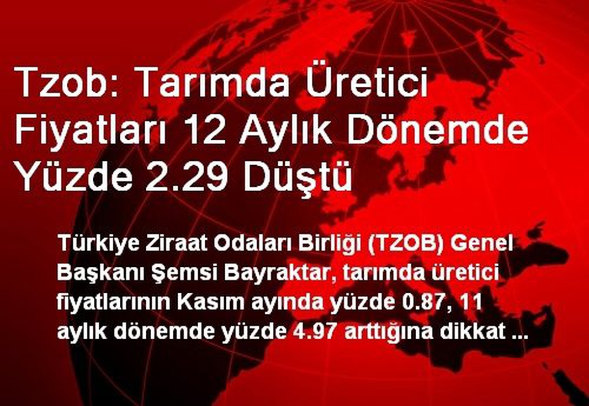 Tzob: Tarımda Üretici Fiyatları 12 Aylık Dönemde Yüzde 2.29 Düştü