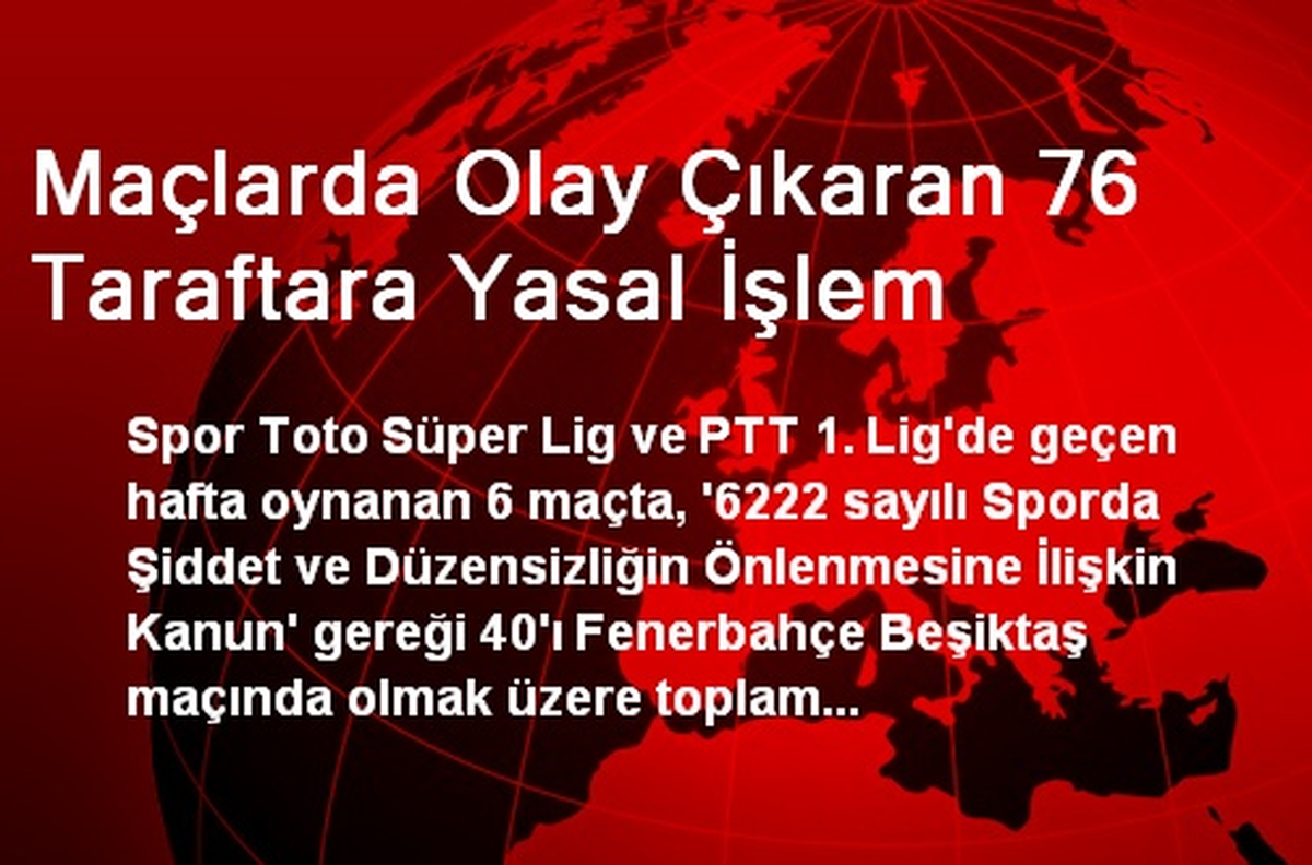 Maçlarda Olay Çıkaran 76 Taraftara Yasal İşlem