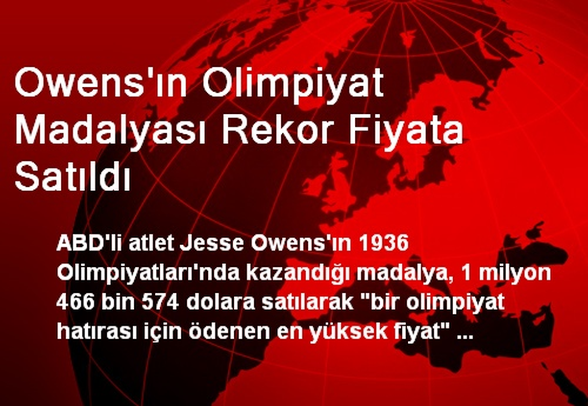 Owens\'ın Olimpiyat Madalyası Rekor Fiyata Satıldı