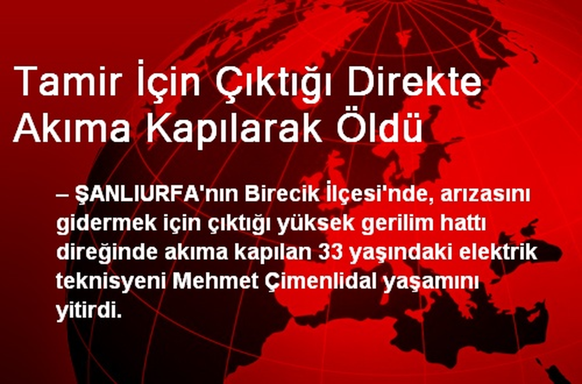 Tamir İçin Çıktığı Direkte Akıma Kapılarak Öldü