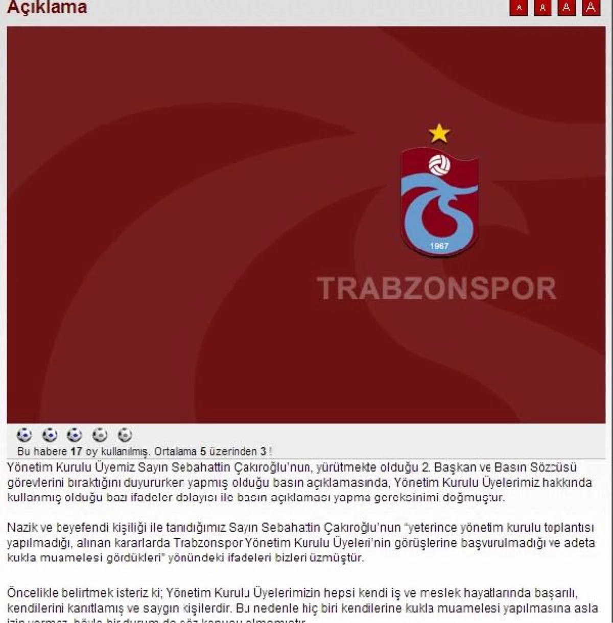 Trabzonspor\'dan Sebahattin Çakıroğlu\'na Cevap
