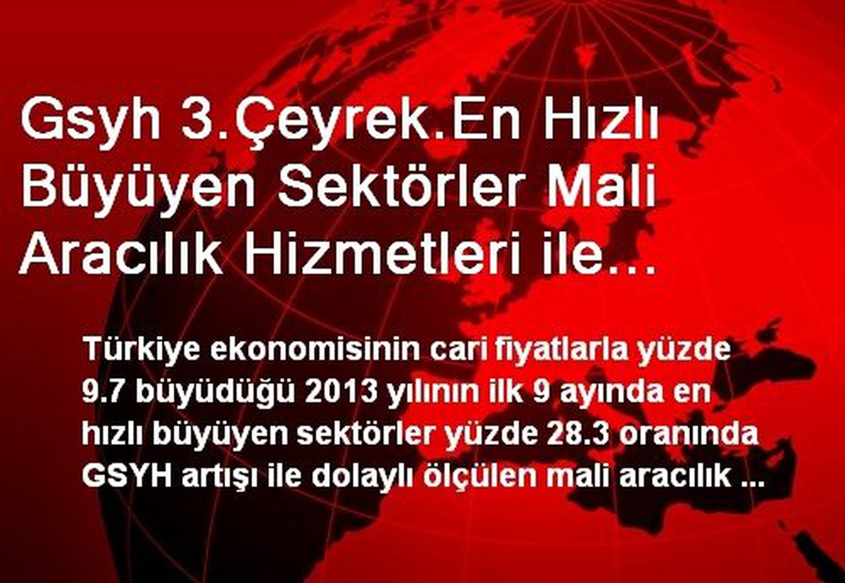 Gsyh 3.Çeyrek.En Hızlı Büyüyen Sektörler Mali Aracılık Hizmetleri ile Mali Aracı Kuruluş...