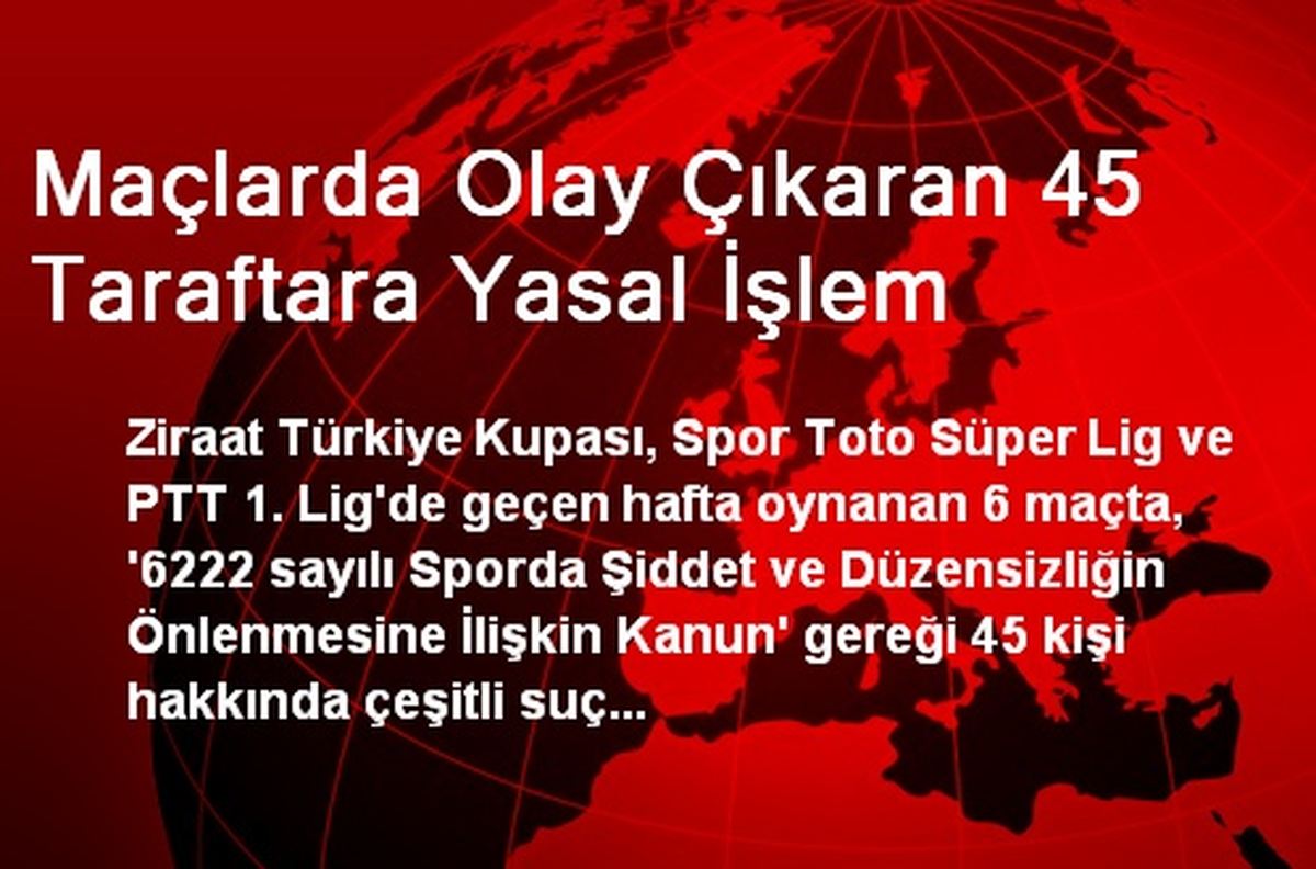 Maçlarda Olay Çıkaran 45 Taraftara Yasal İşlem