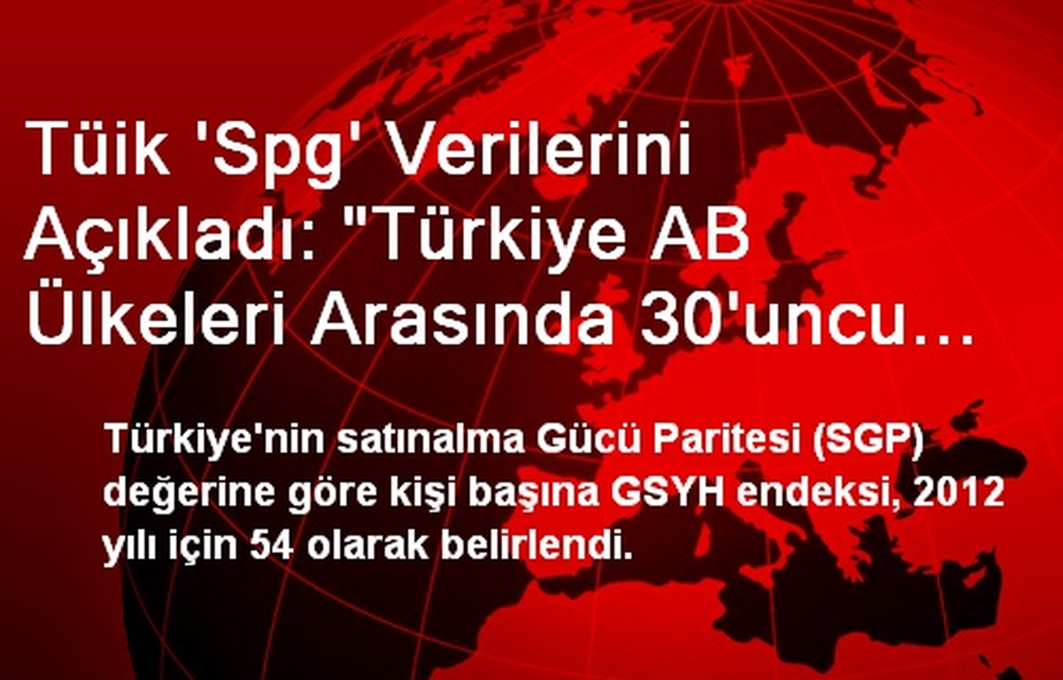 Tüik \'Spg\' Verilerini Açıkladı: "Türkiye AB Ülkeleri Arasında 30\'uncu Sırada"