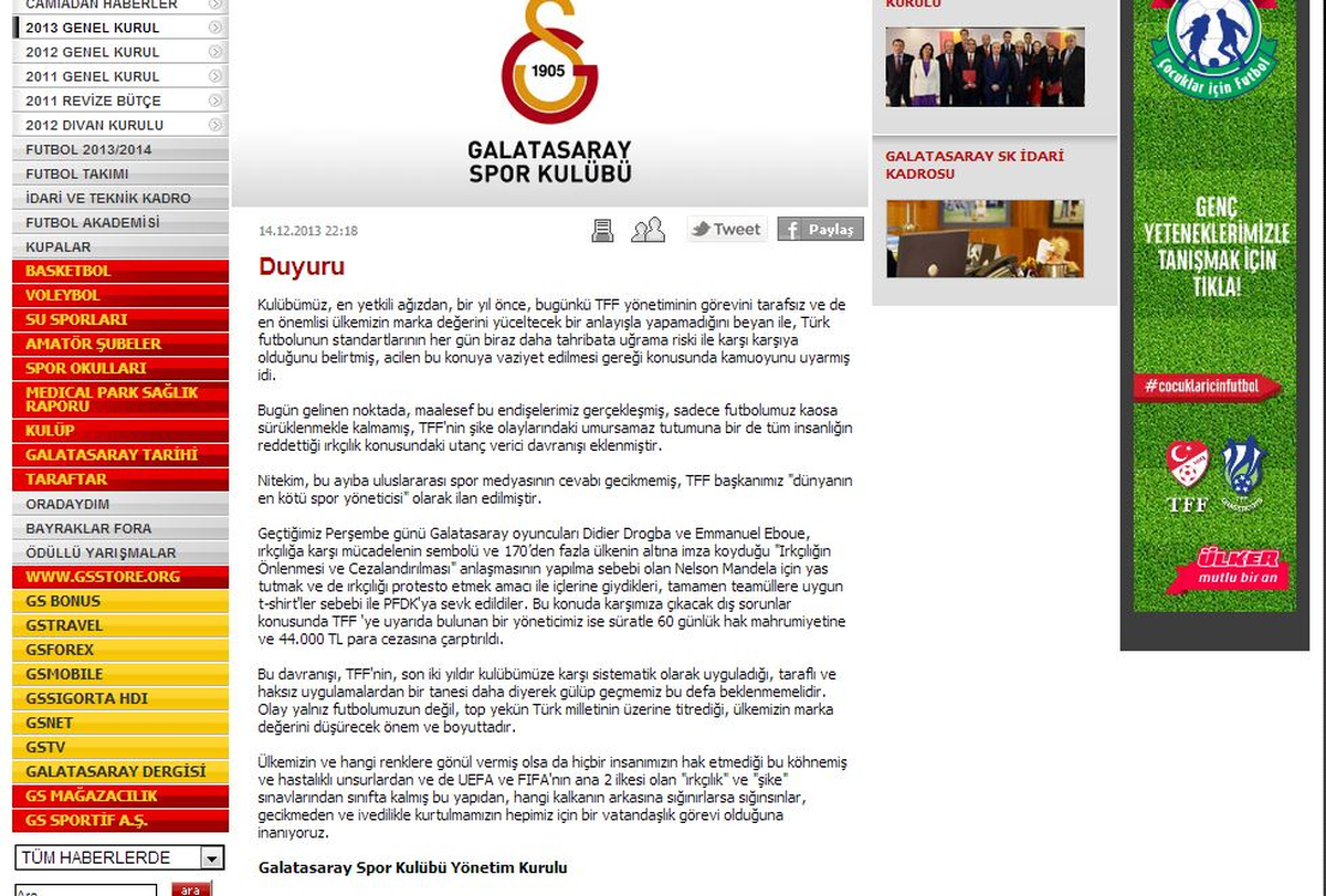 Galatasaray\'dan TFF\'ye Sert Tepki