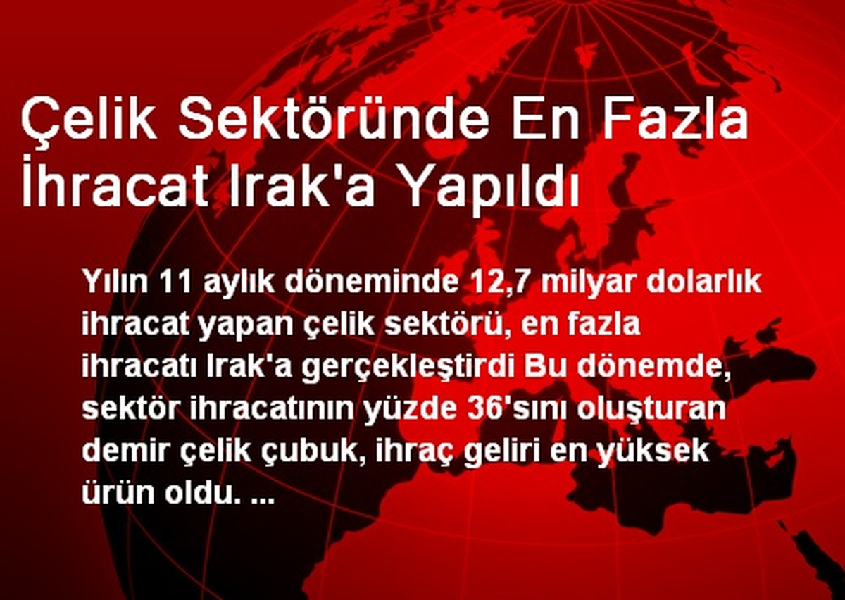Çelik Sektöründe En Fazla İhracat Irak\'a Yapıldı