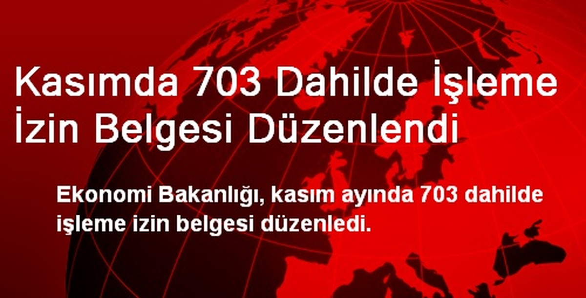 Kasımda 703 Dahilde İşleme İzin Belgesi Düzenlendi