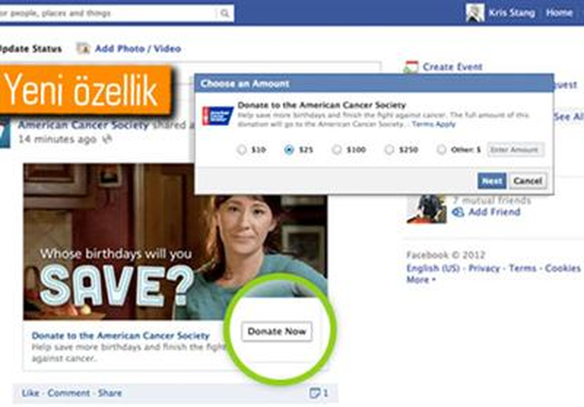 Facebook\'ta Bağış Dönemi Başladı