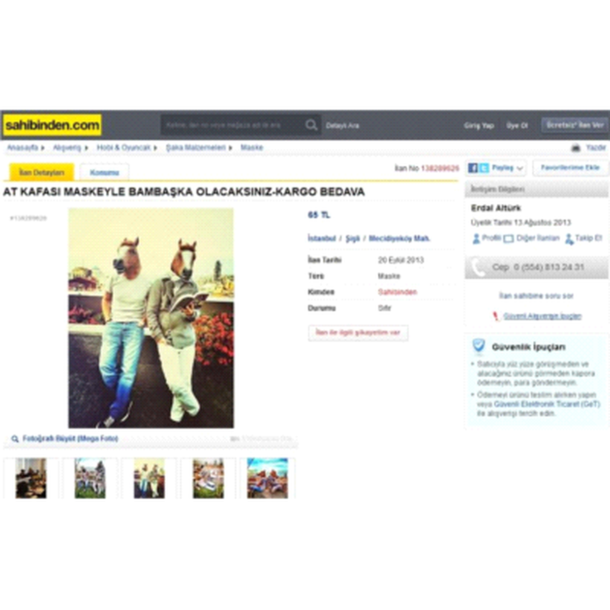 Son Günlerin Fenomeni At Kafası Maskesi Sahibinden.com\'un İlginç İlanları Arasına Girdi