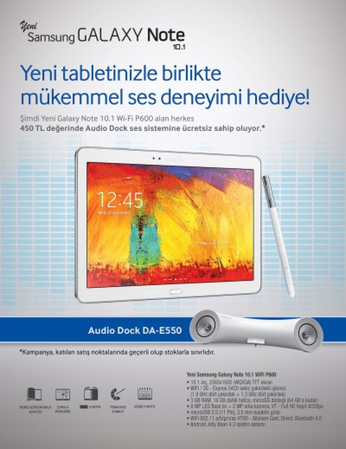 Galaxy Note 10.1 alana, yeni yılda Samsung Audio Dock Hediye