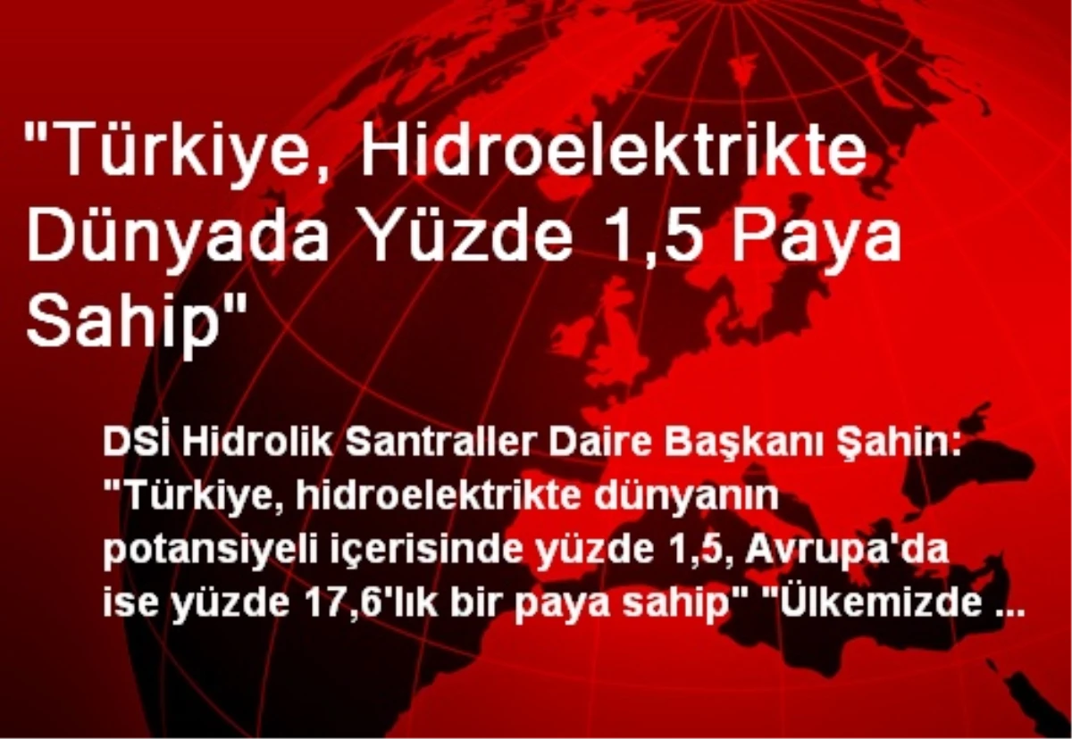"Türkiye, Hidroelektrikte Dünyada Yüzde 1,5 Paya Sahip"