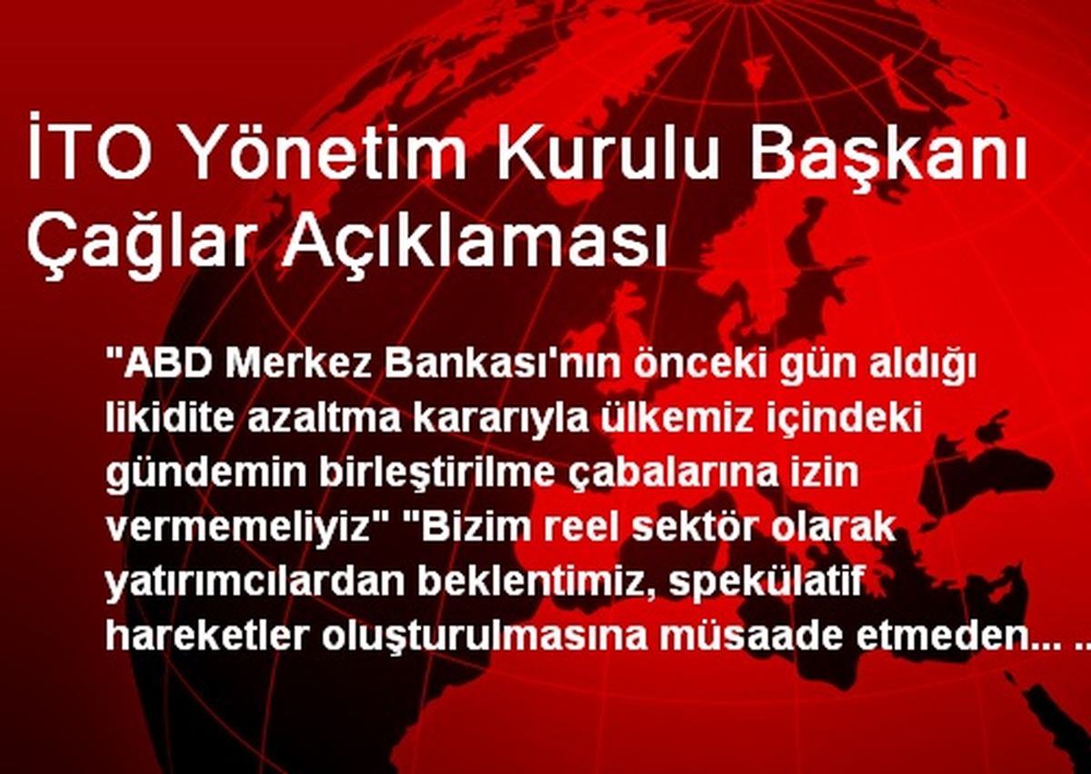 İTO Yönetim Kurulu Başkanı Çağlar Açıklaması