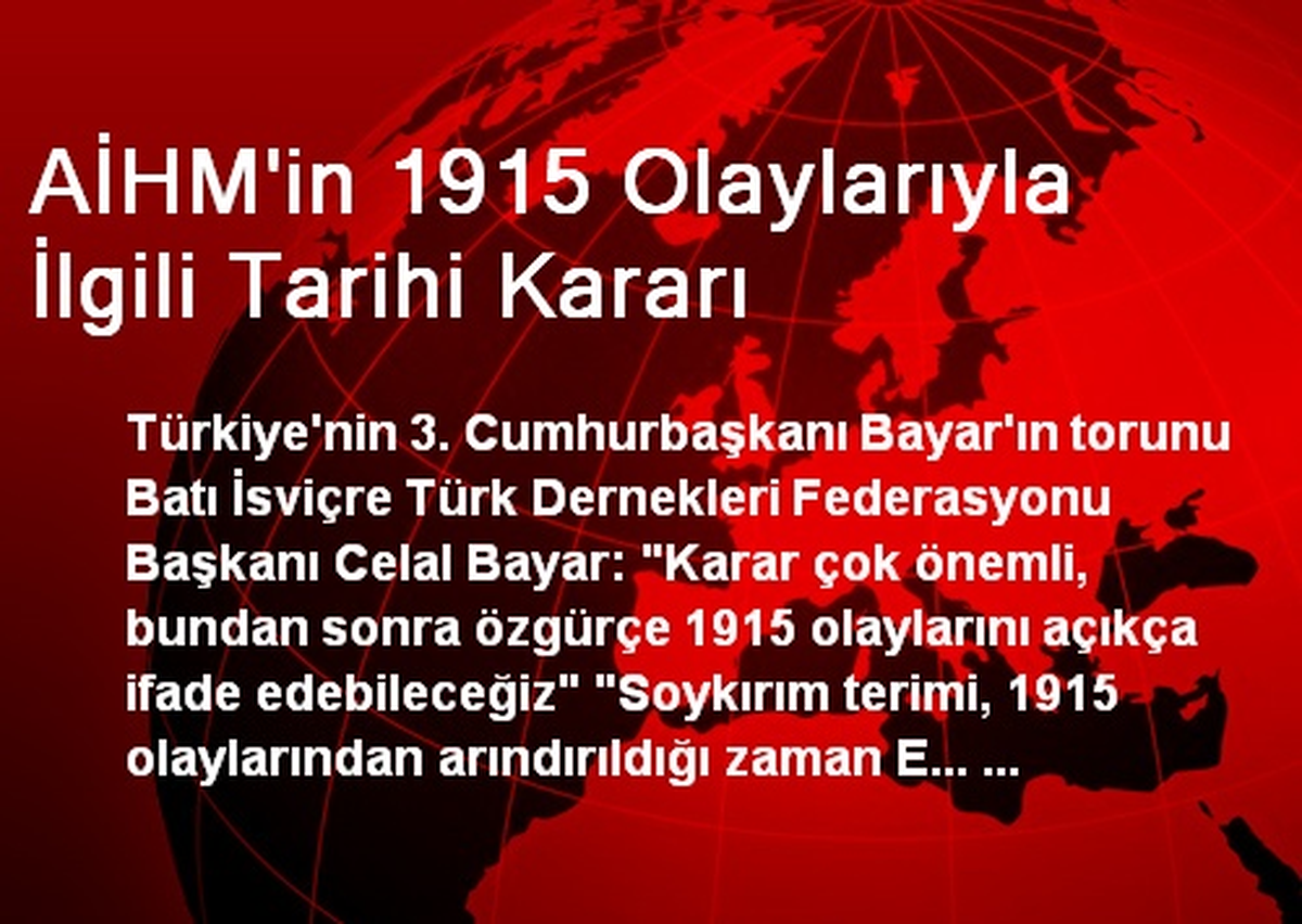 AİHM\'in 1915 Olaylarıyla İlgili Tarihi Kararı