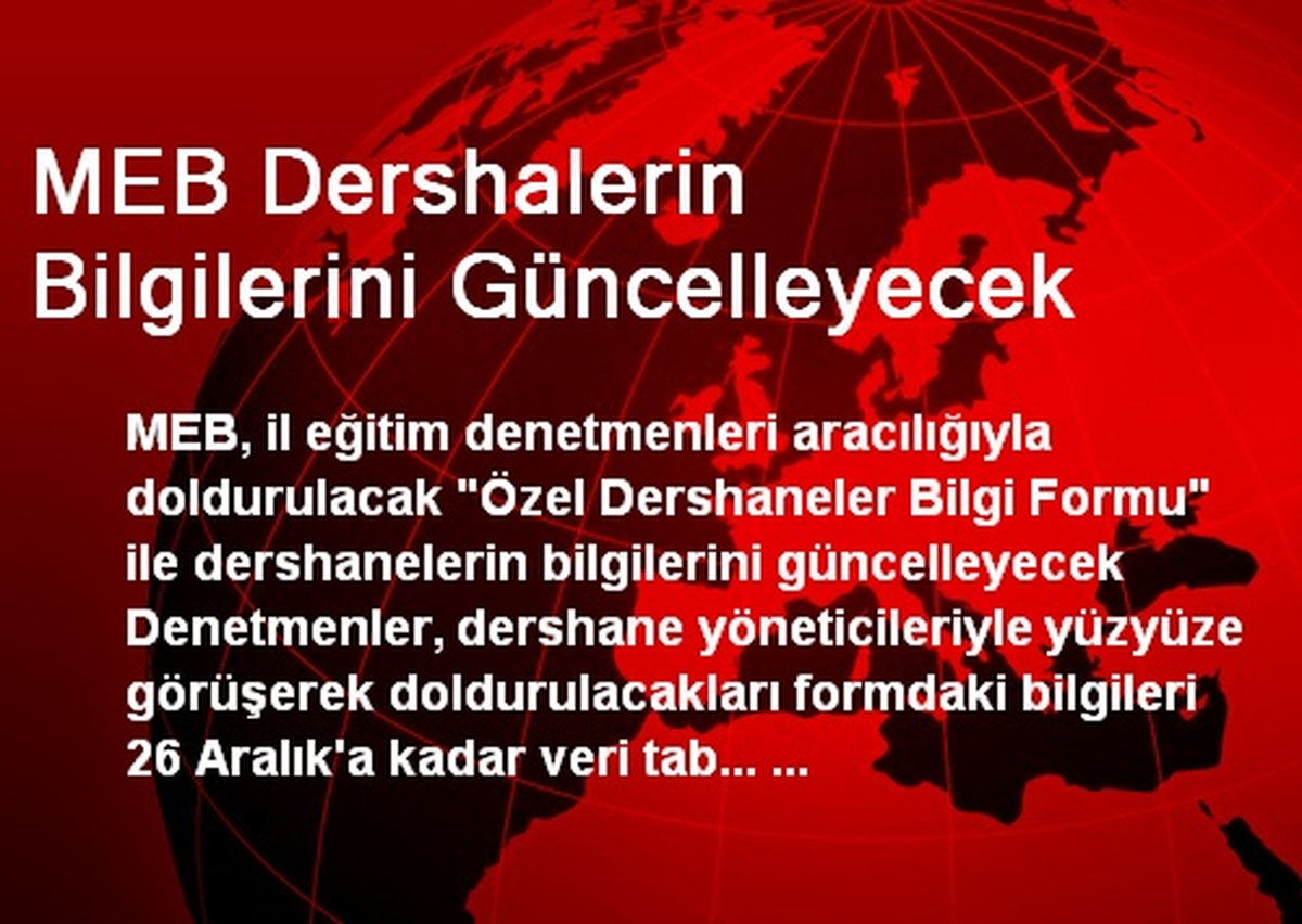 MEB Dershalerin Bilgilerini Güncelleyecek