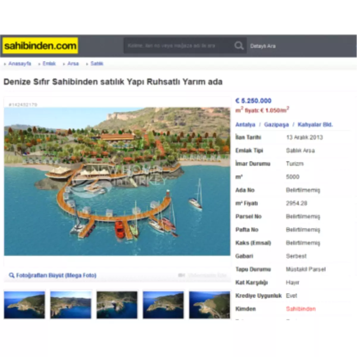 Sahibinden.com\'da 5 Milyon 250 Bin Euro\'ya Satılık Yarımada