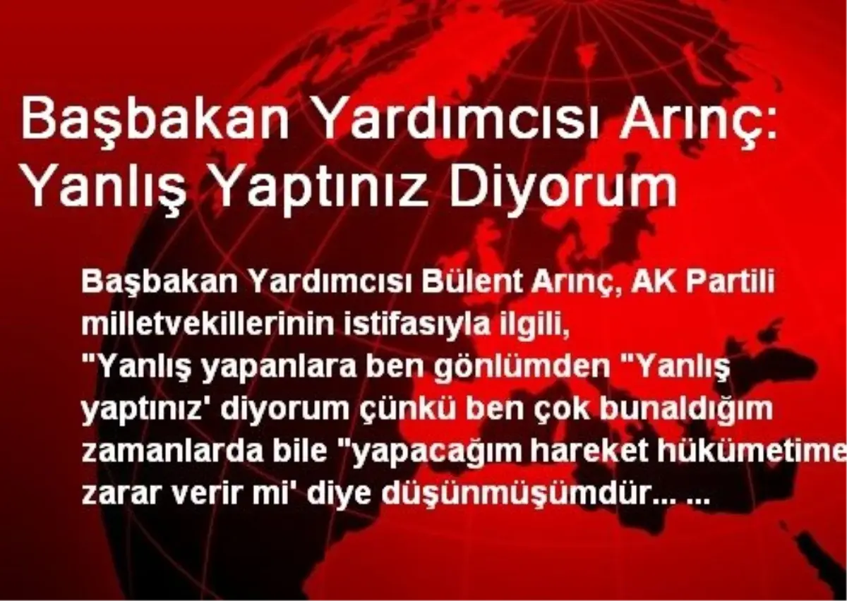 Başbakan Yardımcısı Arınç: Yanlış Yaptınız Diyorum