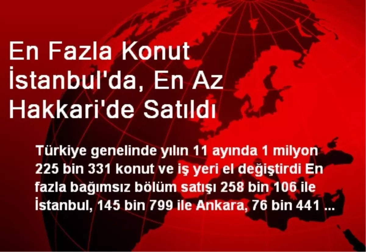 En Fazla Konut İstanbul\'da, En Az Hakkari\'de Satıldı