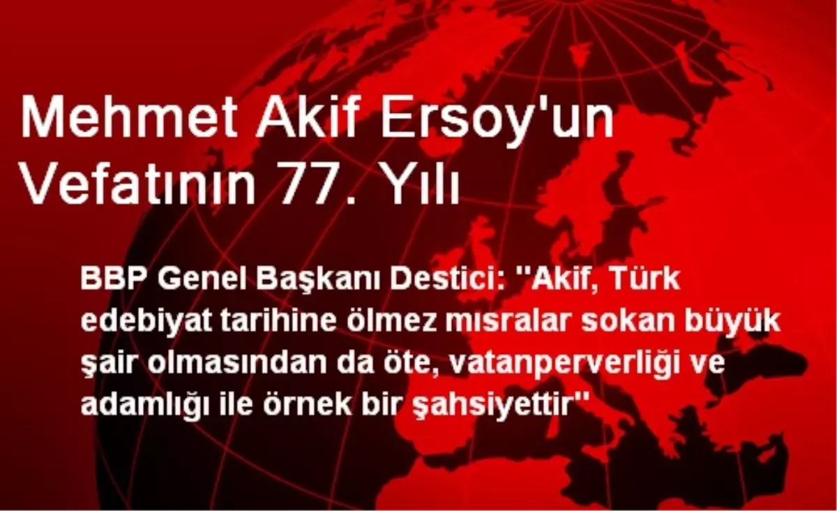 Mehmet Akif Ersoy\'un Vefatının 77. Yılı