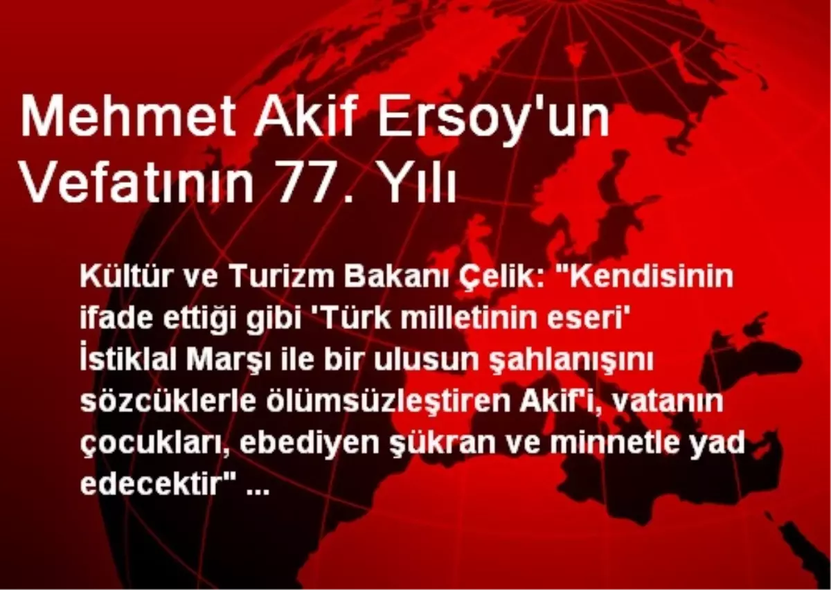 Mehmet Akif Ersoy\'un Vefatının 77. Yılı