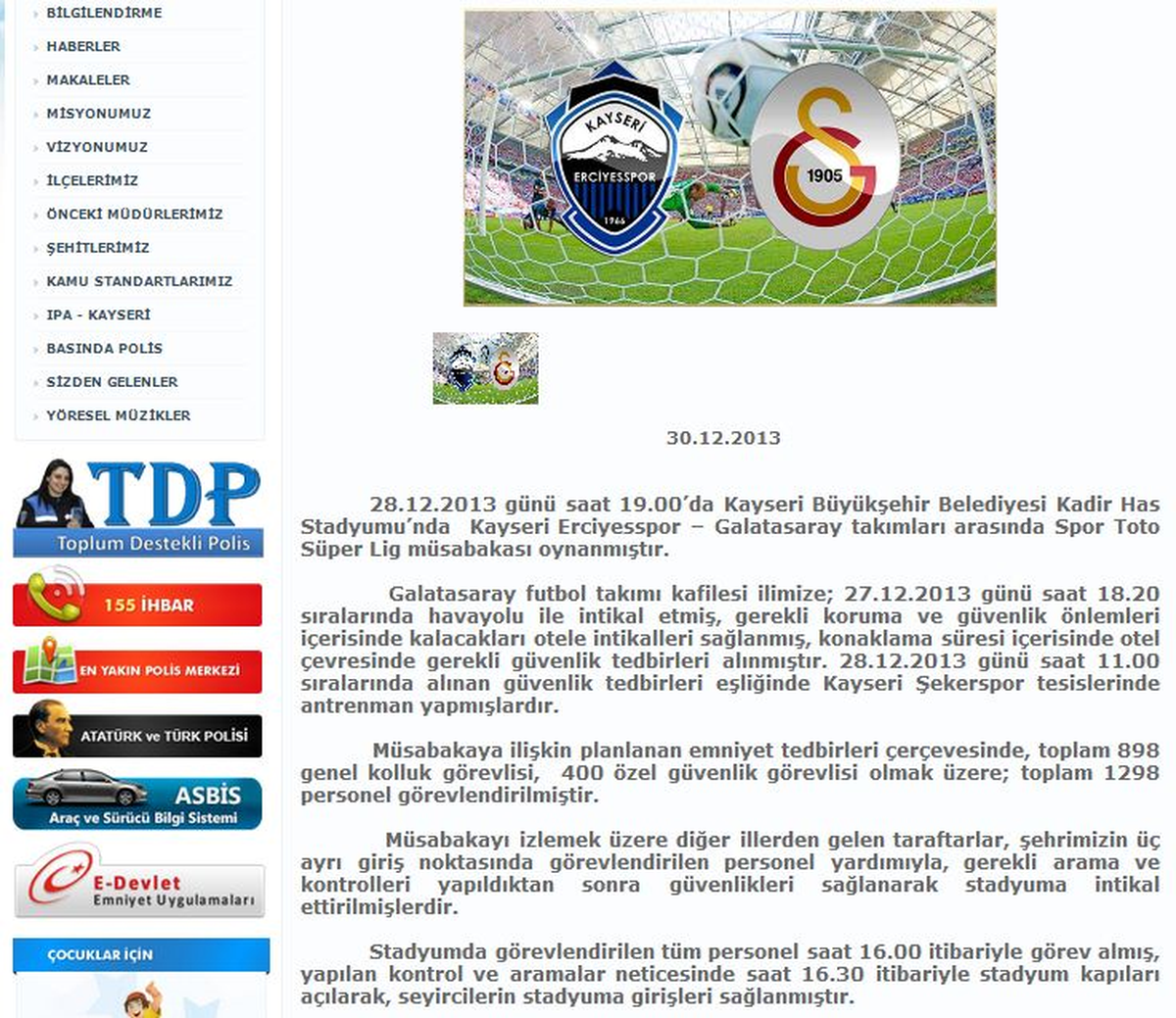 Kayseri Emniyet Müdürlüğü Açıklaması