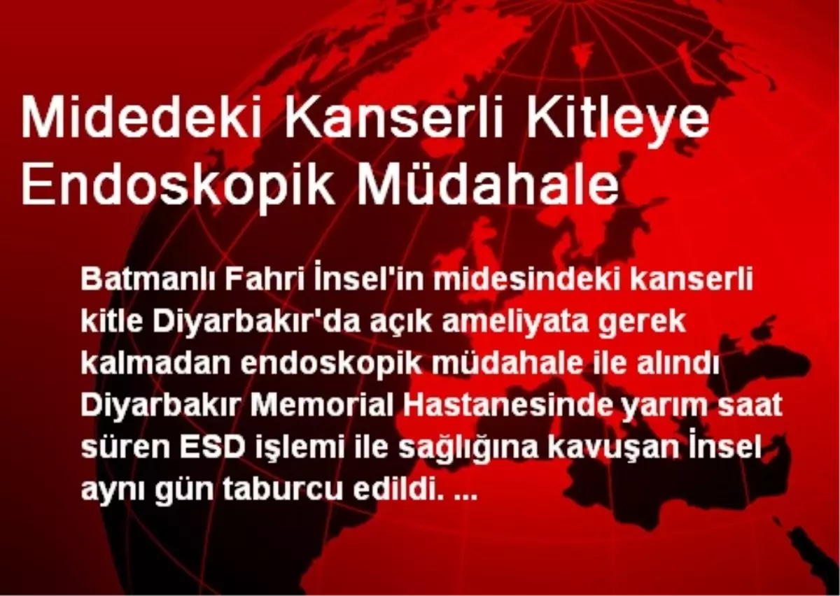 Midedeki Kanserli Kitleye Endoskopik Müdahale