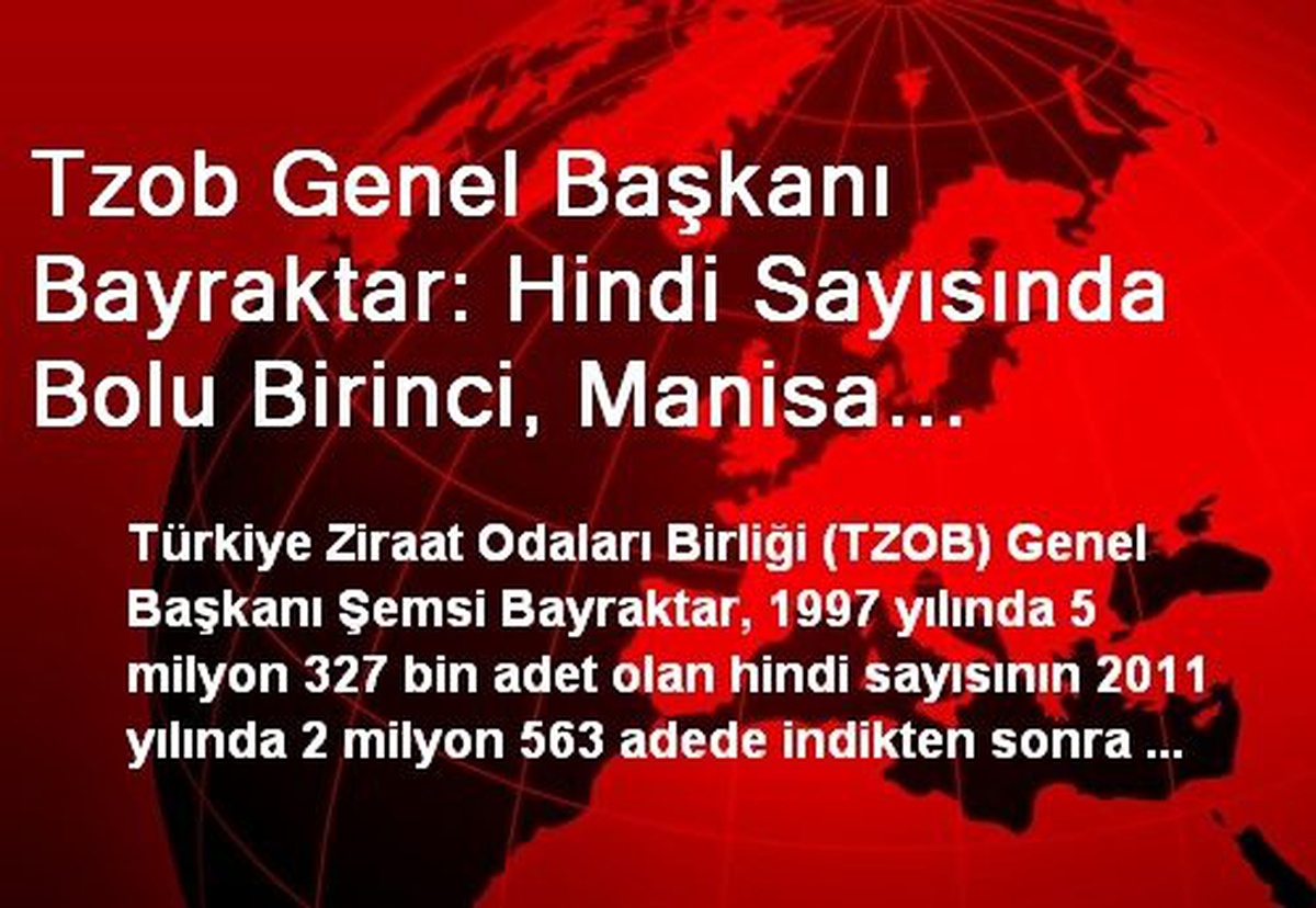 Tzob Genel Başkanı Bayraktar: Hindi Sayısında Bolu Birinci, Manisa İkinci Oldu