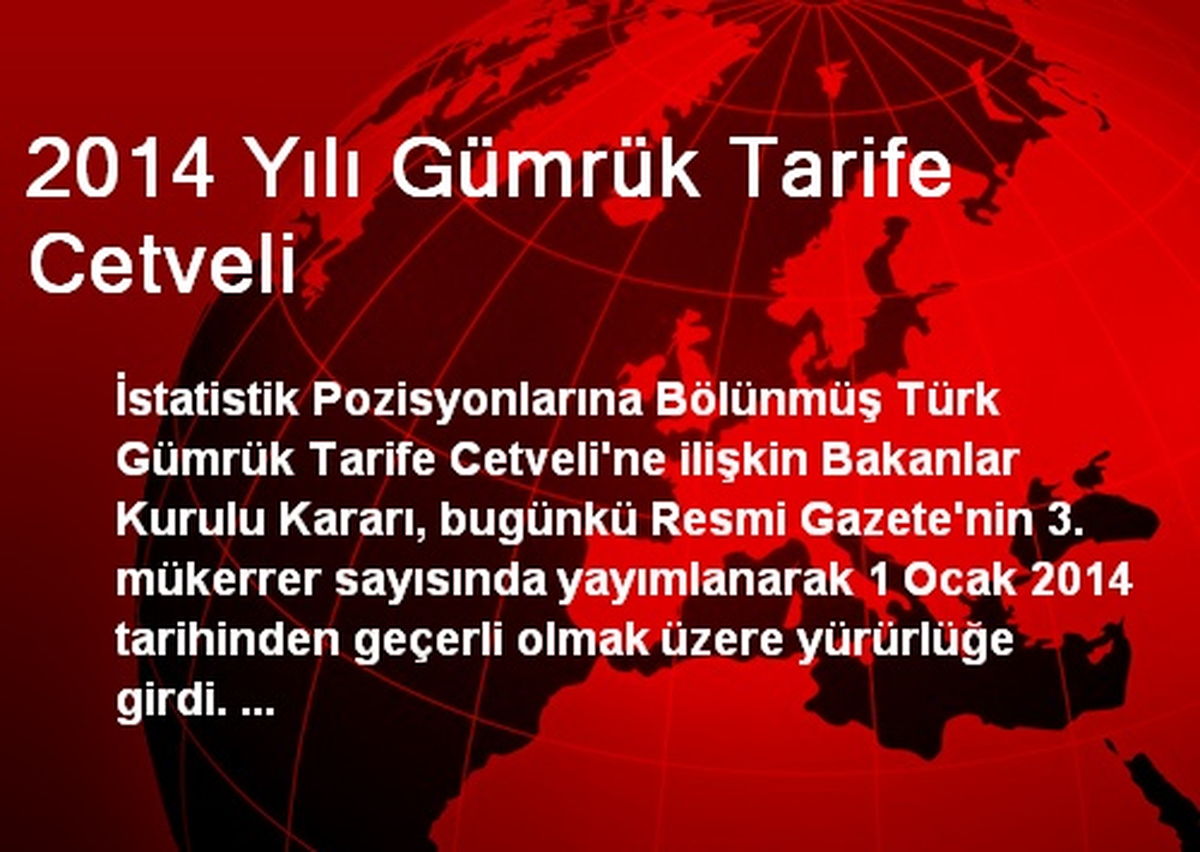 2014 Yılı Gümrük Tarife Cetveli