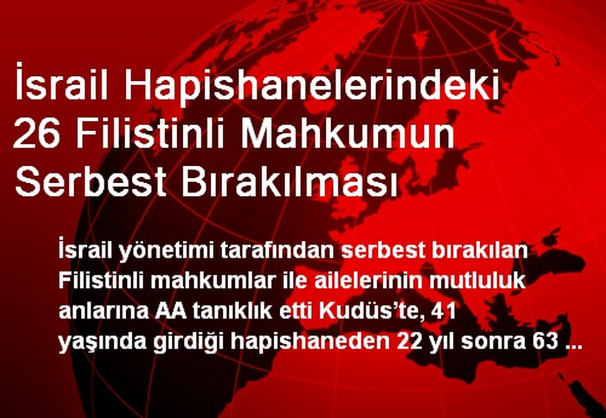 İsrail Hapishanelerindeki 26 Filistinli Mahkumun Serbest Bırakılması
