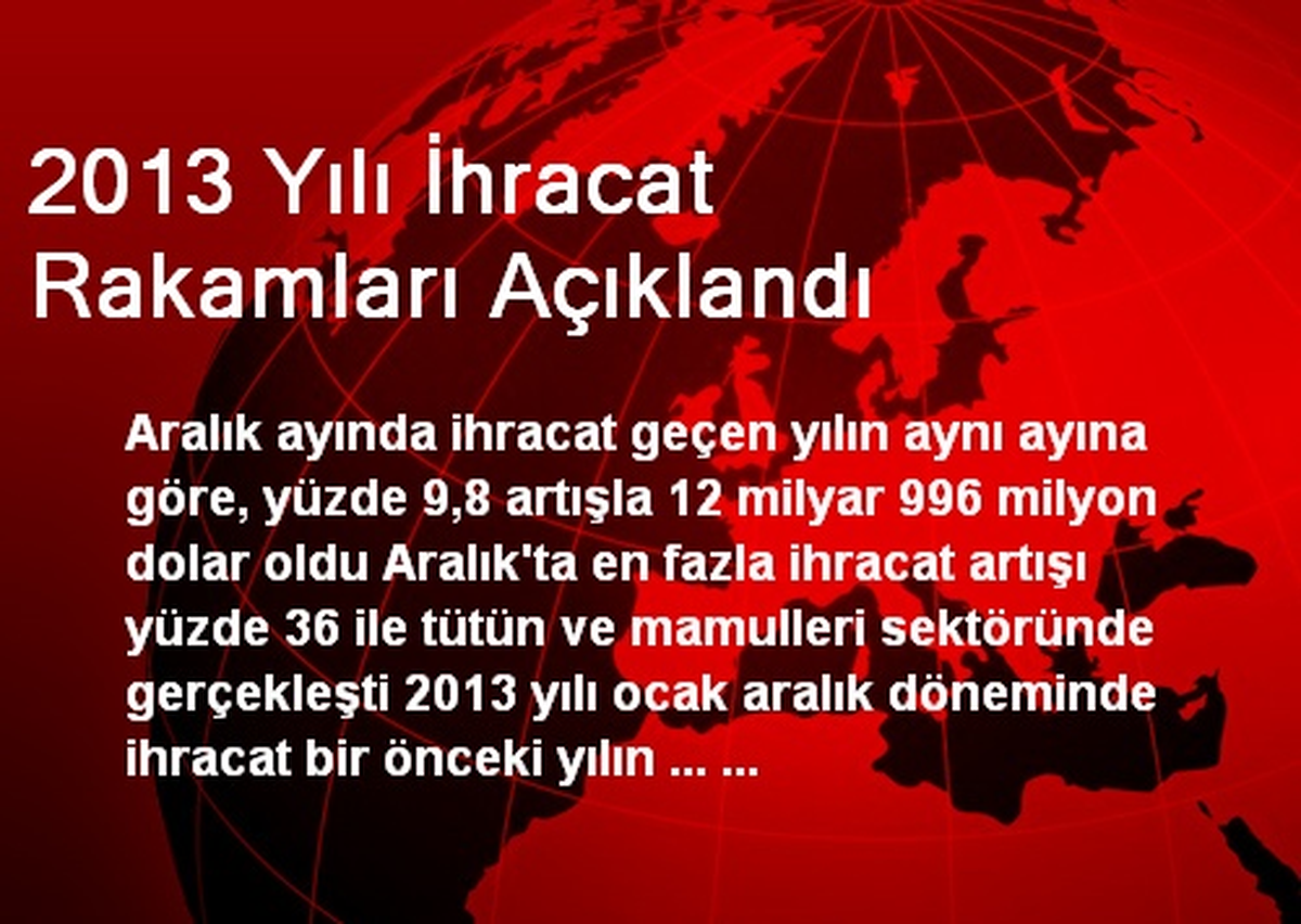 2013 Yılı İhracat Rakamları Açıklandı