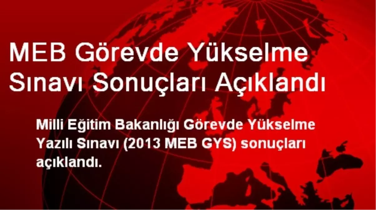 MEB Görevde Yükselme Sınavı Sonuçları Açıklandı