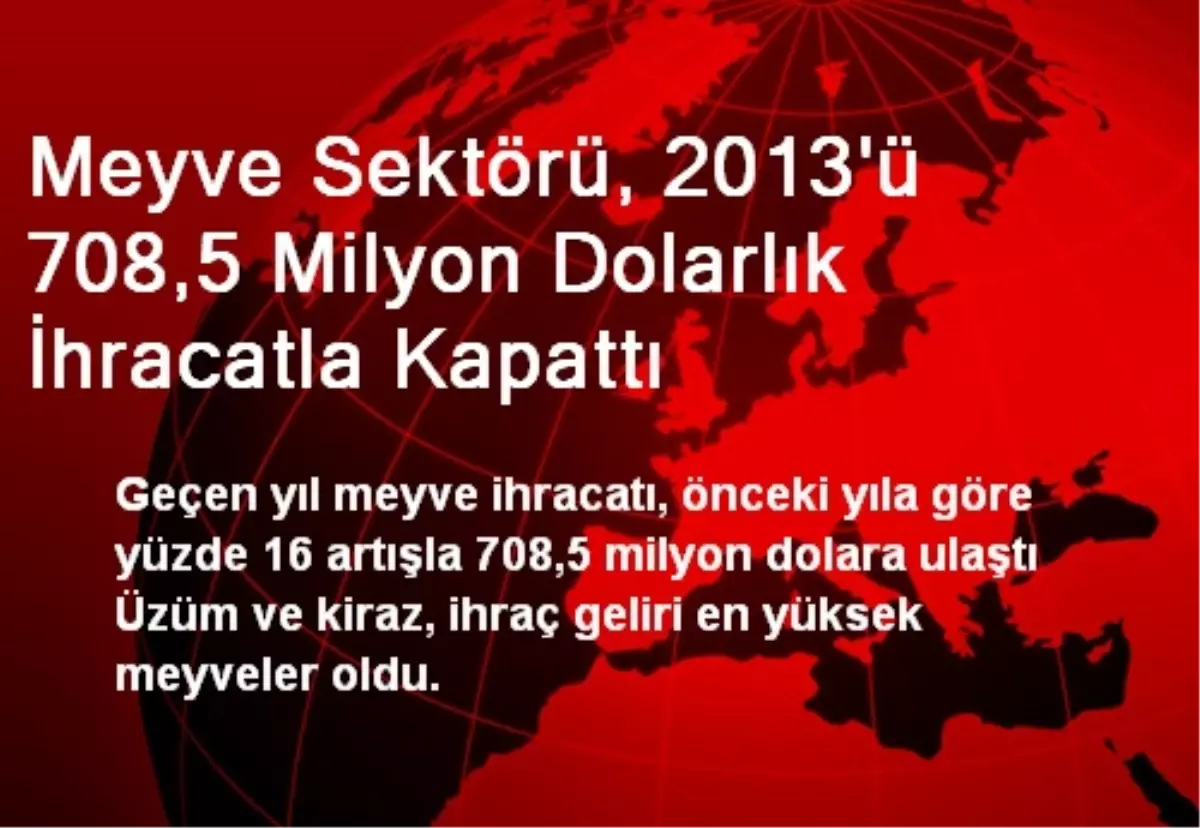 Meyve Sektörü, 2013\'ü 708,5 Milyon Dolarlık İhracatla Kapattı