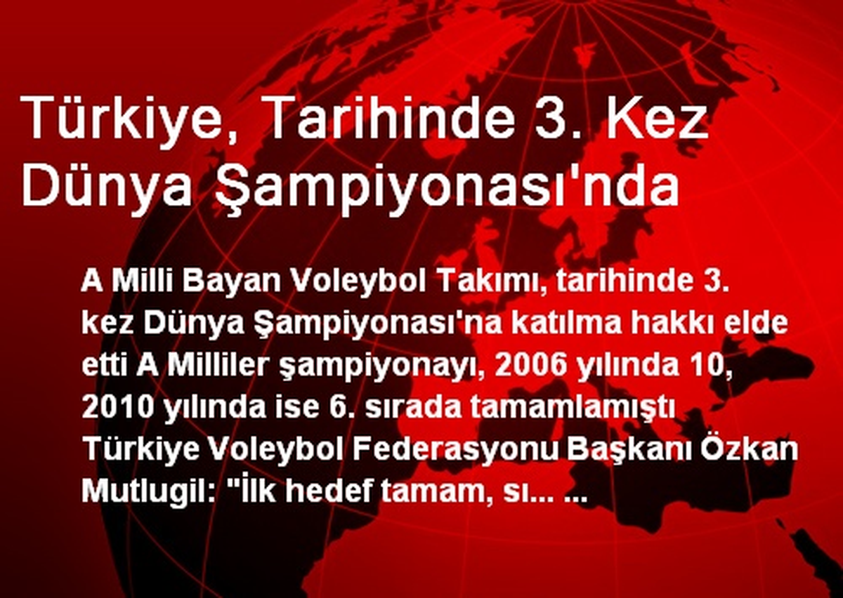 Türkiye, Tarihinde 3. Kez Dünya Şampiyonasında