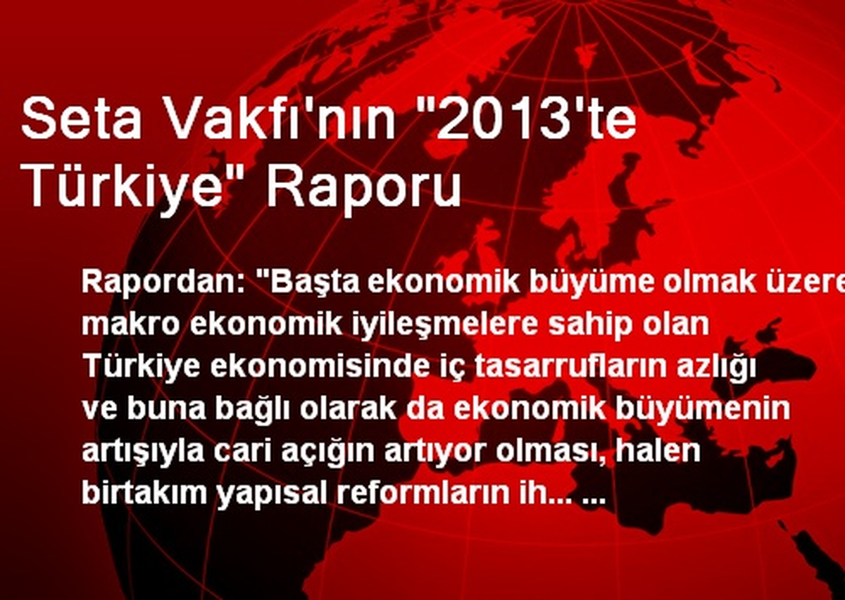 Seta Vakfı\'nın "2013\'te Türkiye" Raporu