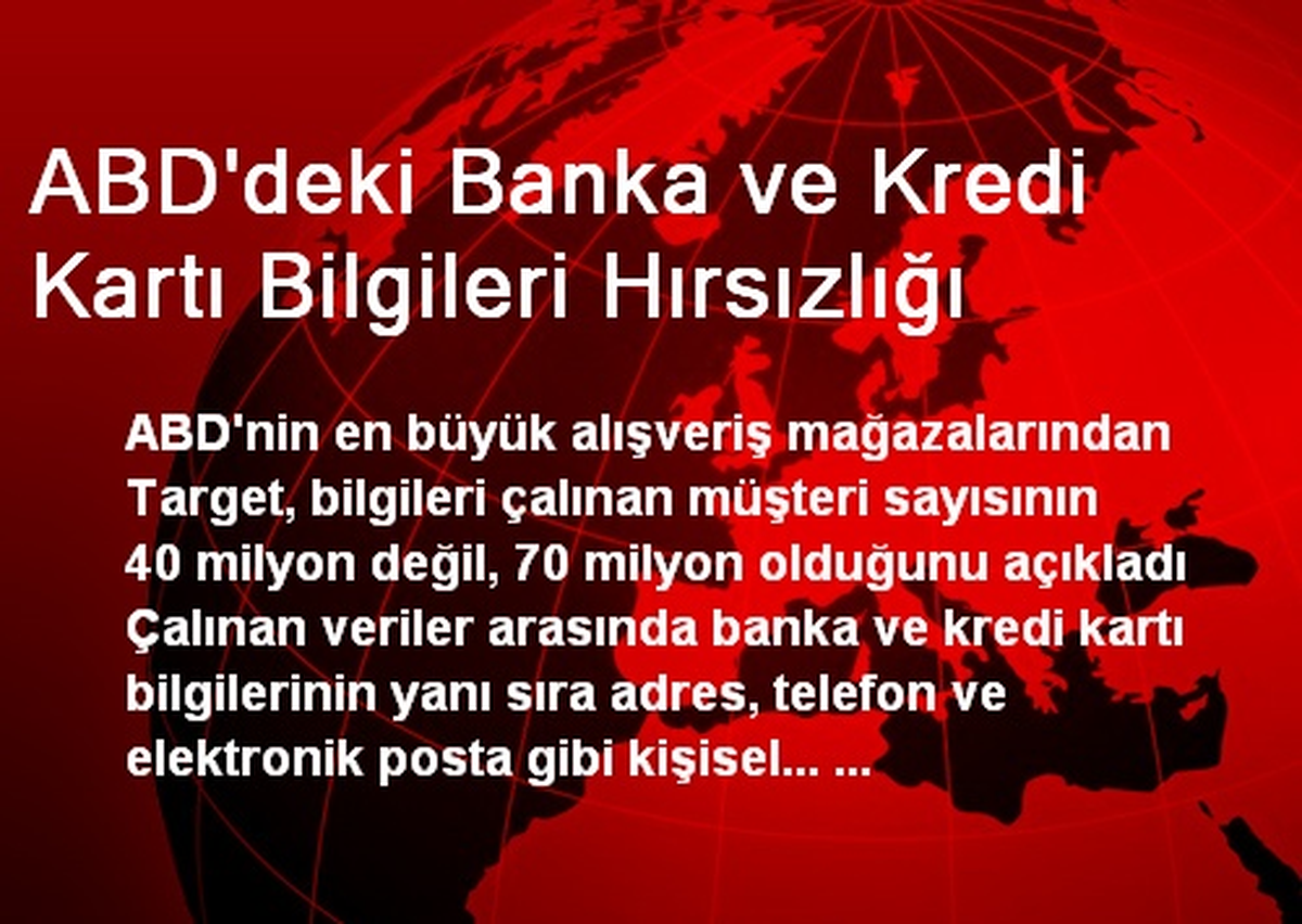 ABD\'deki Banka ve Kredi Kartı Bilgileri Hırsızlığı