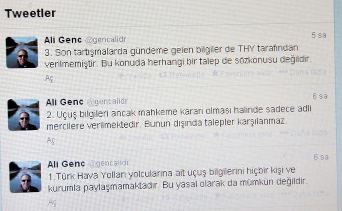 THY: Yolcuların Uçuş Bilgileri Kimseyle Paylaşılmamaktadır