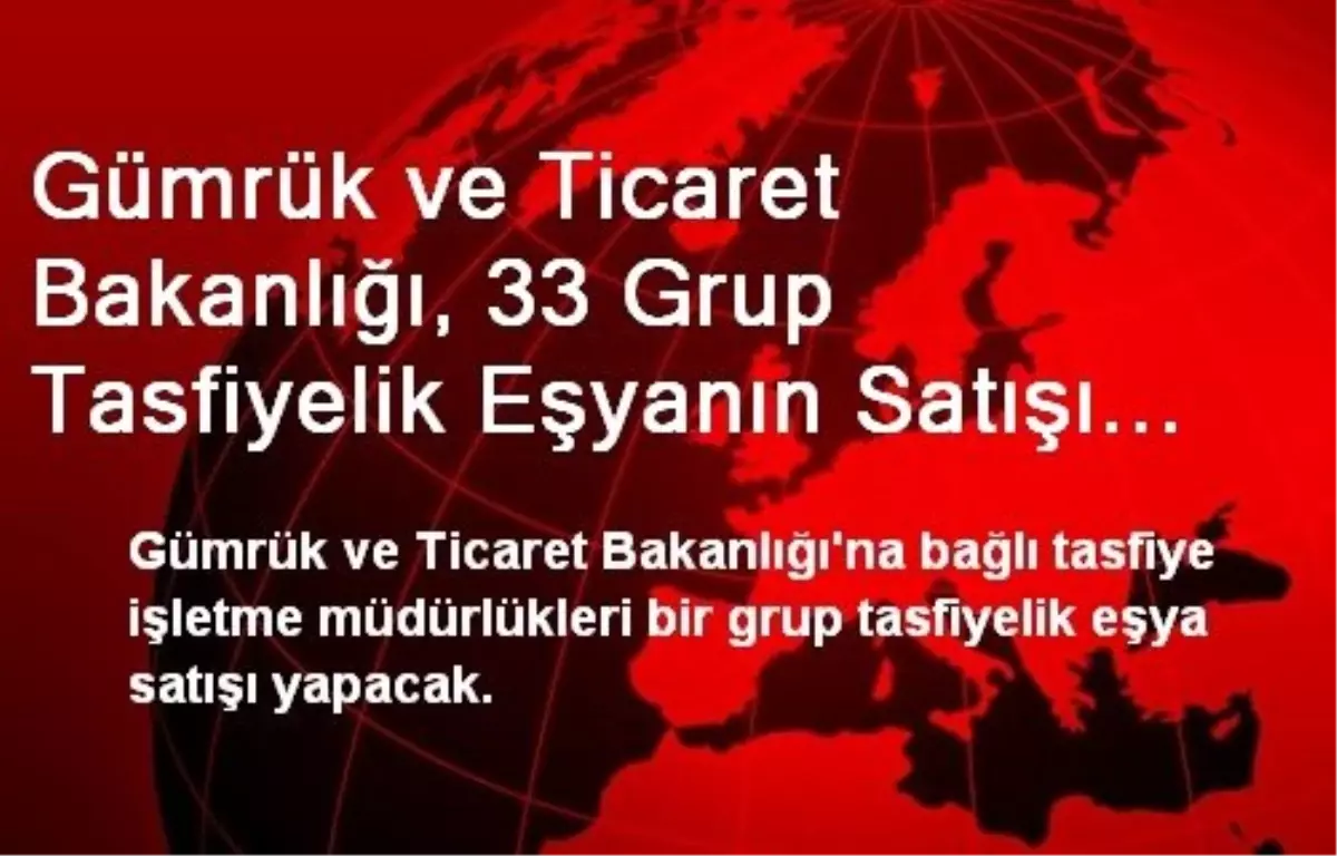 Gümrük ve Ticaret Bakanlığı, 33 Grup Tasfiyelik Eşyanın Satışı Yapacak