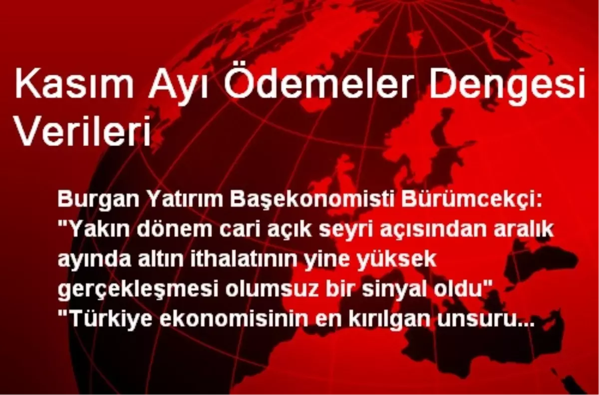 Kasım Ayı Ödemeler Dengesi Verileri