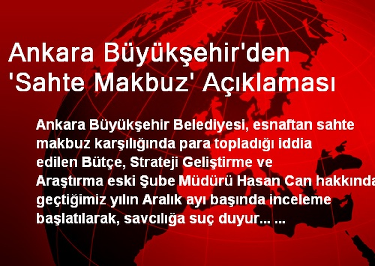 Ankara Büyükşehir\'den \'Sahte Makbuz\' Açıklaması