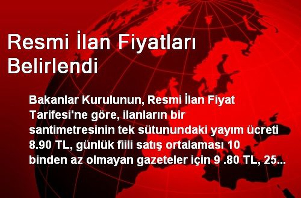 Resmi İlan Fiyatları Belirlendi