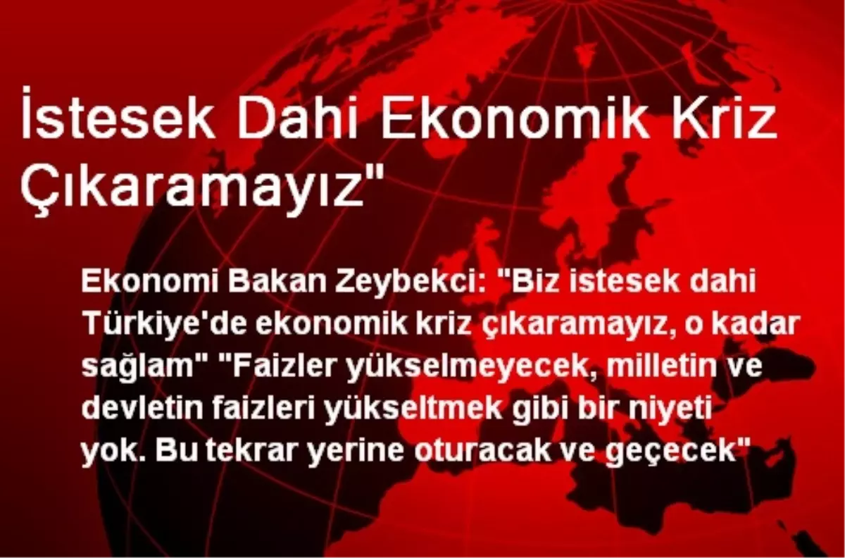 "İstesek Dahi Ekonomik Kriz Çıkaramayız"