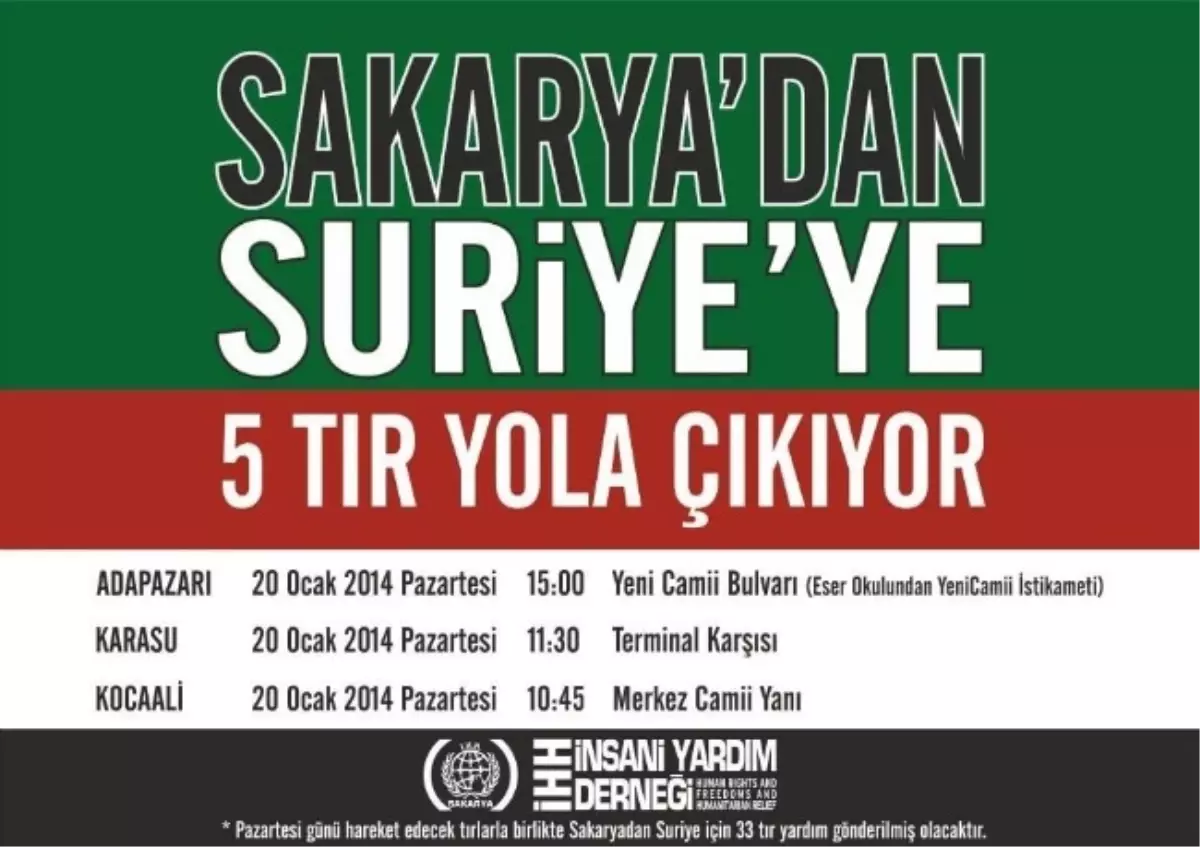 Suriye İçin Sakarya\'dan Yardım Tır\'ları Hareket Ediyor