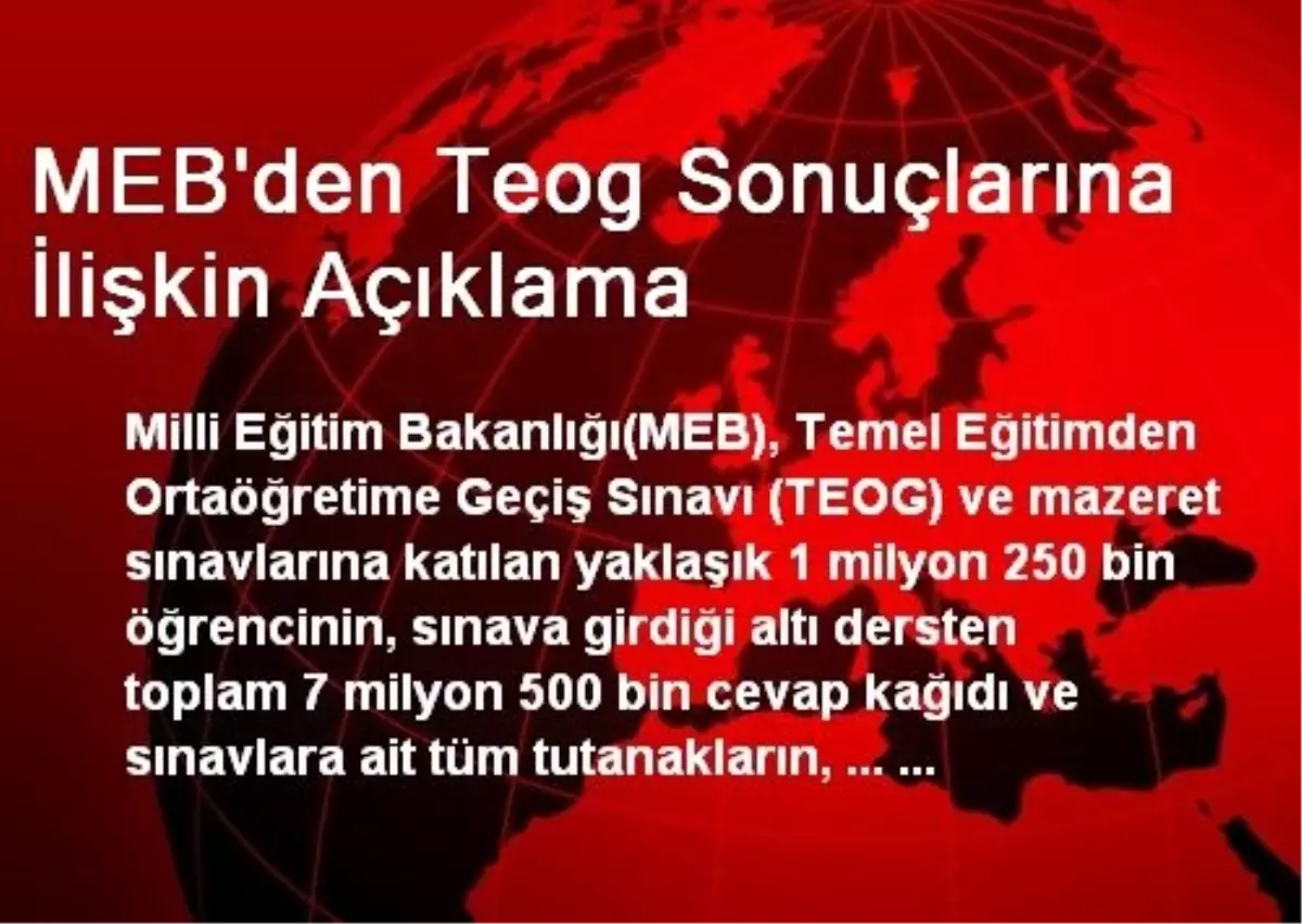 MEB\'den Teog Sonuçlarına İlişkin Açıklama