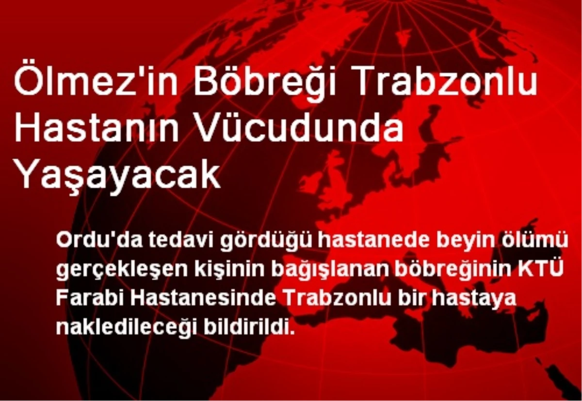 Ölmez\'in Böbreği Trabzonlu Hastanın Vücudunda Yaşayacak