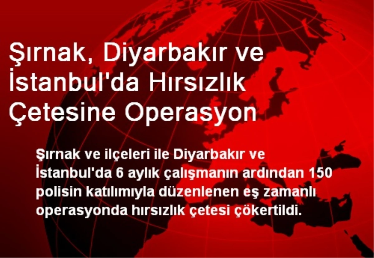 Şırnak, Diyarbakır ve İstanbul\'da Hırsızlık Çetesine Operasyon