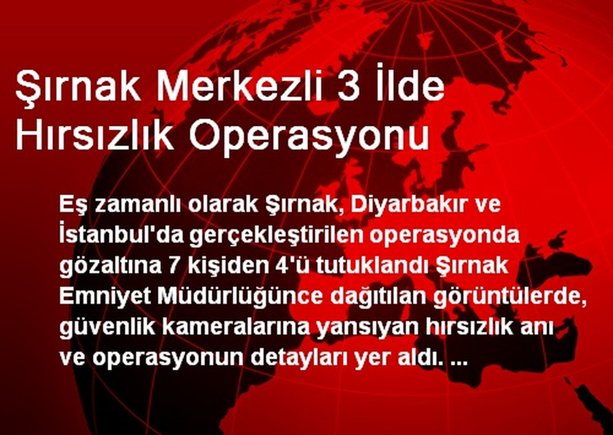 Şırnak Merkezli 3 İlde Hırsızlık Operasyonu