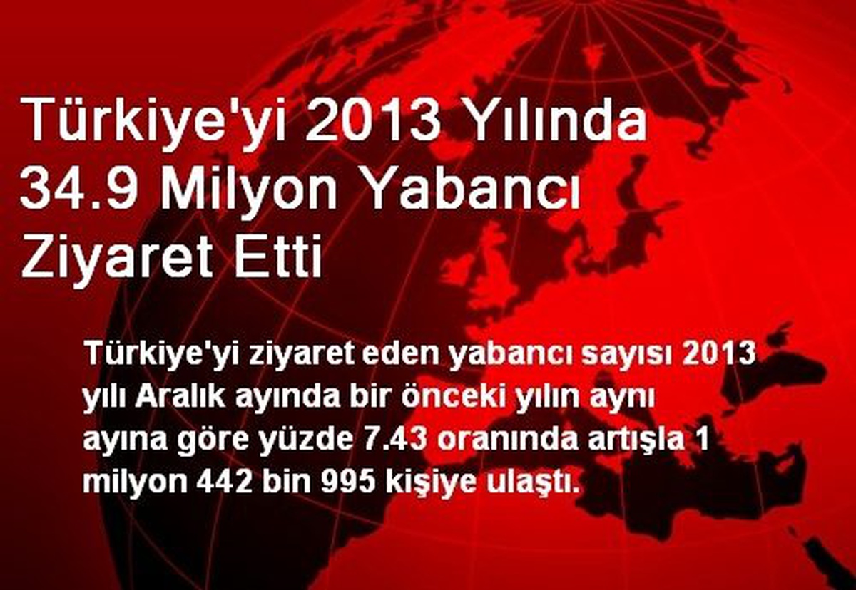 Türkiye\'yi 2013 Yılında 34.9 Milyon Yabancı Ziyaret Etti
