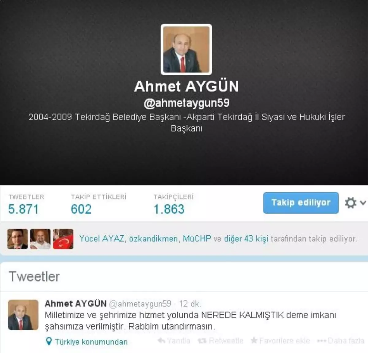 Ahmet Aygün Twitter\'dan Mesaj Verdi